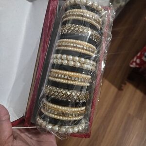 Desi Pakistani Indian Bridal Bangles Set Black Gold White New